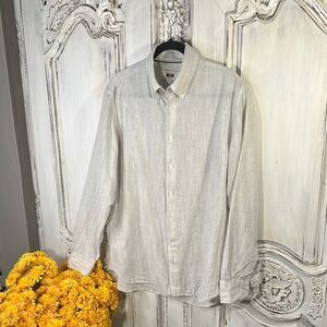 Men's Joseph Abboud Classic Micro Striped Cotton Linen Blend Long Sleeve Shirt
